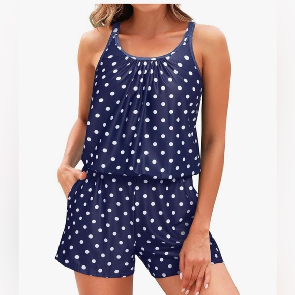 Tempt Me Polka Dot Romper One Piece Swimsuit with Pockets - Size Large - Picture 1 of 12
